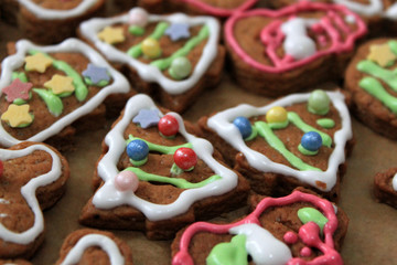 Decorated Christmas cookies as background