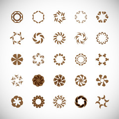 Abstract Circle Icon Set. Vector Isolated On Gray. Abstract Circular Logo For Company Symbol, Star, Tech Icon And Element Design. Creative Icons For Flower And Decorative Logo. Abstract Round Template