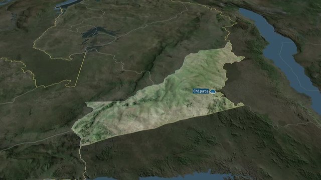 Eastern - province of Zambia with its capital zoomed on the satellite map of the globe. Animation 3D