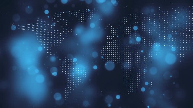  3d world map animation on artistic circle bokeh copy space background.