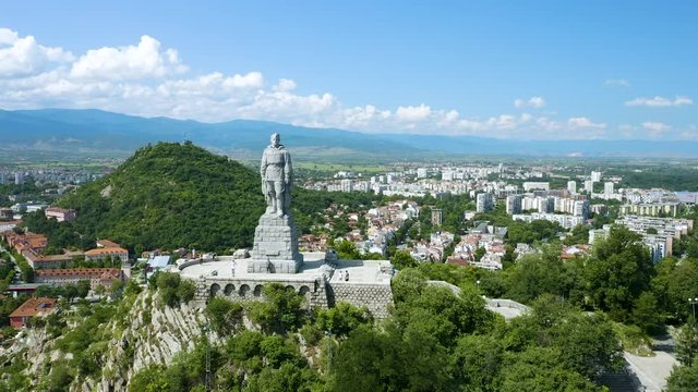 4K Alyosha Statue Bulgarian Monument Aerial Footage Culture Center