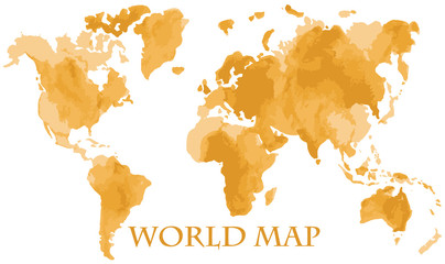 Vector watercolor illustration of retro vintage world global map painted in sepia brown ink color - 310070943
