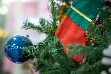 Close-up of a Christmas tree decorated.