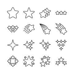 Stars line icons set vector illustration. Falling star, glow, firework, twinkle, starry night, glitter, chirstmas, new year. Pixel perfect. Editable Stroke