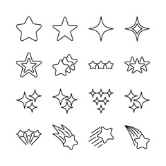 Stars line icons set vector illustration. Falling star, glow, firework, twinkle, starry night, glitter, chirstmas, new year. Pixel perfect. Editable Stroke
