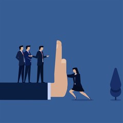 Business flat vector concept manager push woman with big hand metaphor of gender issues and discrimination.