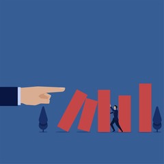 Business flat vector concept man hold bar chart from being fall metaphor of survive and grow.