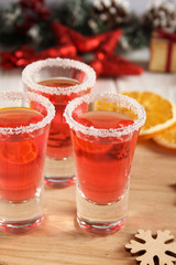 Christmas drink red punch in glasses.
