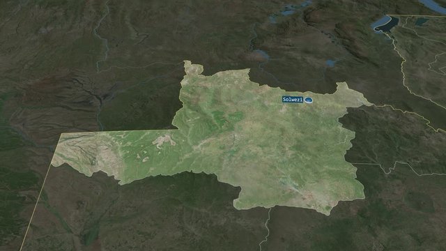 North-Western - province of Zambia with its capital zoomed on the satellite map of the globe. Animation 3D