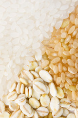 white and brown japanese rice mixed with steamed barley. healhty food