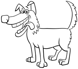cartoon happy dog character coloring book page