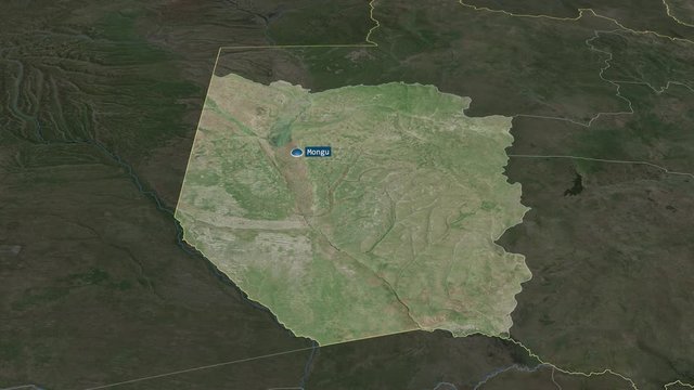Western - province of Zambia with its capital zoomed on the satellite map of the globe. Animation 3D