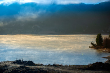 Colibita lake on the winter moning