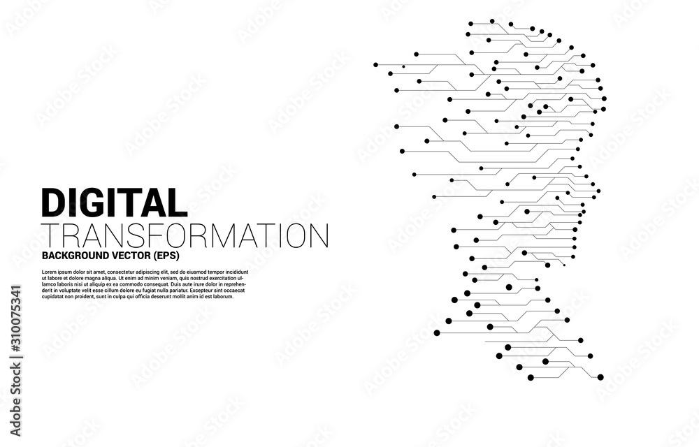 Poster vector silhouette of man head from dot connect line circuit board style . concept background human f