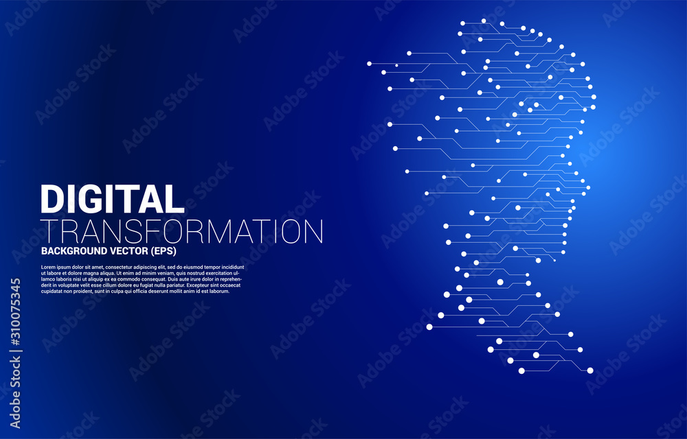 Poster vector silhouette of man head from dot connect line circuit board style . concept background human f