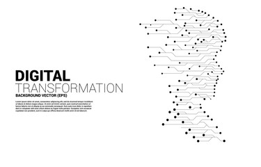 Vector silhouette of man head from dot connect line circuit board style . Concept background human future and technology