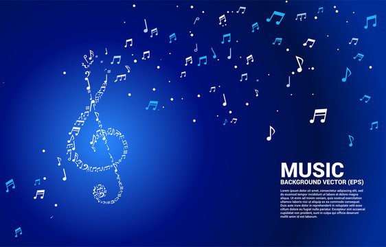 Vector music melody shape sol key note dancing flow . Concept background for song and concert theme.