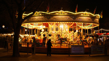 Christmas Market at Southbank with carousel in London, United Kingdom.