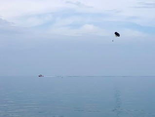 kite surfing in the sea. 