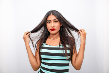 Obraz premium Beautiful Brazilian Brunette Model with Straight Hair