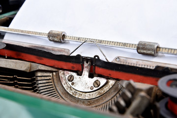 antique green typewriter, analogical typing