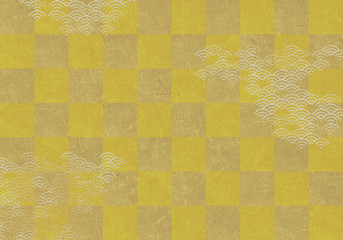 背景：青海波 市松模様 波 海 市松 伝統 和風 和柄 図案 壁紙 テクスチャー 金 屏風
