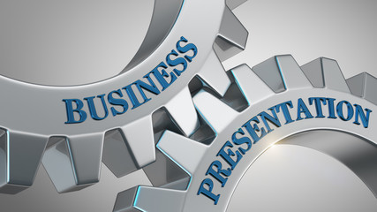 Business presentation concept. Words business presentation written on gear wheels.