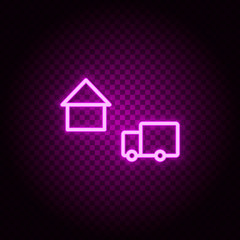 location, delivery, fulfillment, truck neon icon. Pink neon vector icon