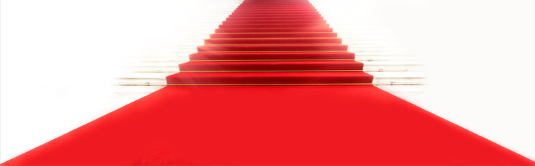 Fototapeta Staircase with red carpet, illuminated by light obraz