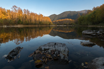 Autumn evening on the Snezhnaya (Snowy) river in the Chamar-Daban mountains