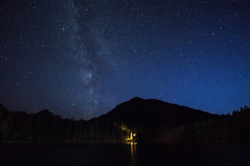 Milky Way over a mountain lake