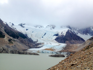 Naklejka na ściany i meble Glacier and lake and Fitz Roy mountain in Patagonia Argentina 
