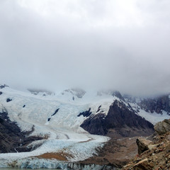 Glacier and lake and Fitz Roy mountain  in Patagonia Argentina 