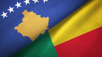 Kosovo and Benin two flags textile cloth, fabric texture