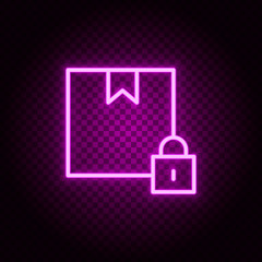 box, delivery, lock neon icon. Pink neon vector icon