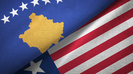 Fototapeta premium Kosovo and Liberia two flags textile cloth, fabric texture