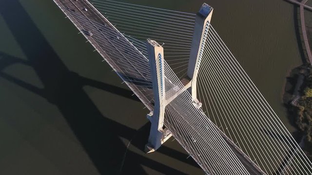 Vasco da Gama cable bridge lisbon Portugal aerial shot 4k