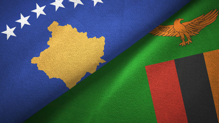 Kosovo and Zambia two flags textile cloth, fabric texture