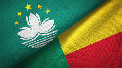 Macau and Benin two flags textile cloth, fabric texture