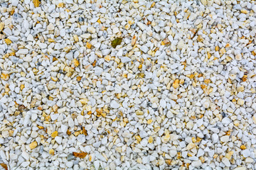 Small White and yellow pebble background. Top view of gravel stone texture