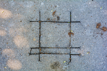 Street road asphalt surface, grid crack fragment. Fracture street roadway