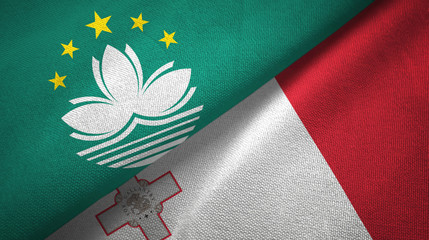 Macau and Malta two flags textile cloth, fabric texture