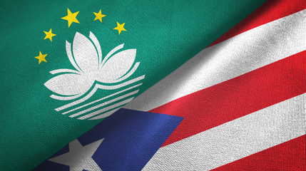 Macau and Puerto Rico two flags textile cloth, fabric texture