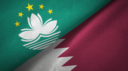 Macau and Qatar two flags textile cloth, fabric texture