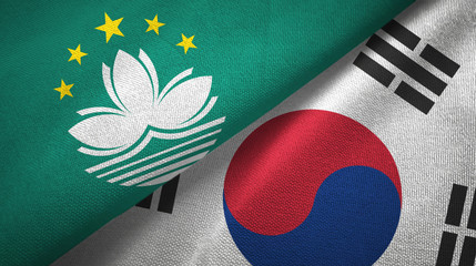 Macau and South Korea two flags textile cloth, fabric texture