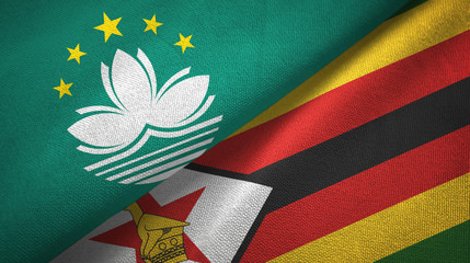 Macau and Zimbabwe two flags textile cloth, fabric texture
