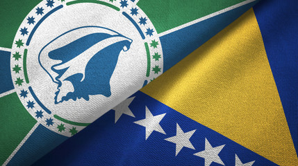 Martinique and Bosnia and Herzegovina two flags textile cloth, fabric texture