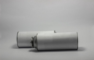 White portable tourist gas cylinder for burners with a white background.