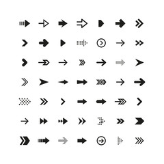 Set of black arrows. Collection of different styles. Vector illustration.