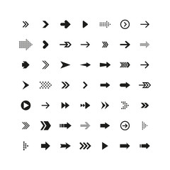 Set of black arrows. Collection of different styles. Vector illustration.